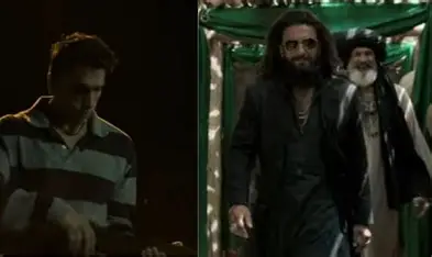 The poster that started it all — Ranveer in that black trench coat against the blazing red backdrop 🔥